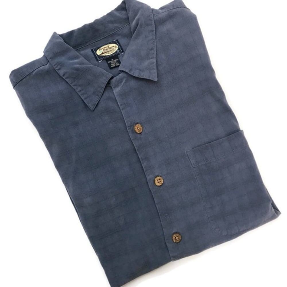 Tommy Bahama Button Down Shirt Short Sleeve Blue Mens Sz Med Textured Rayon